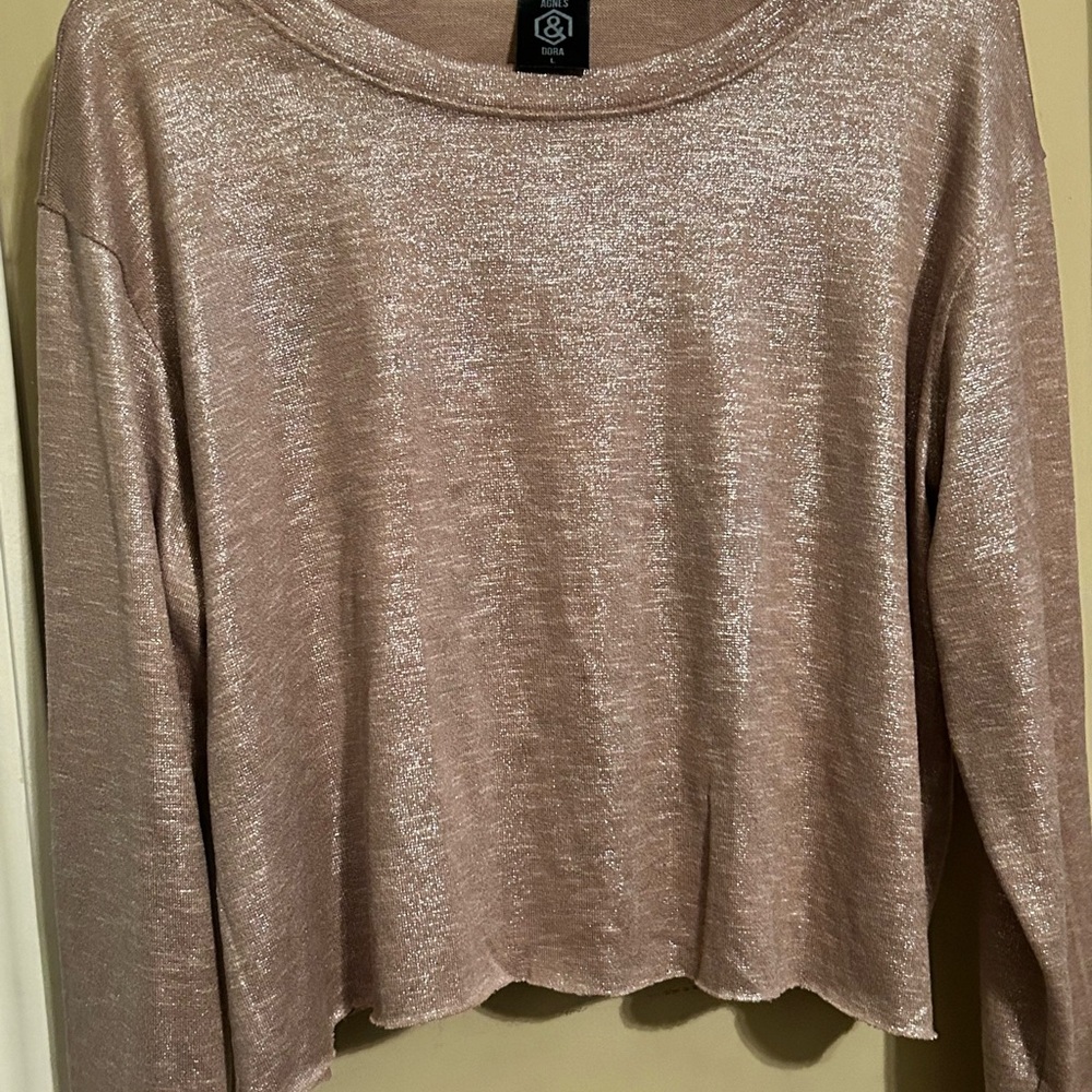 Agnes & Dora Cream Tan Crop Sweatshirt Long Sleeve